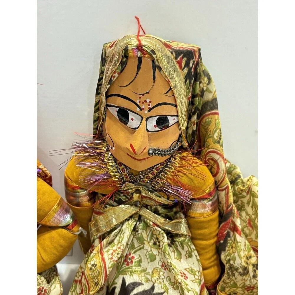 Vtg Marionette Handmade Indian Rajasthan Puppet Wood Set Snake Charmer Folk Art